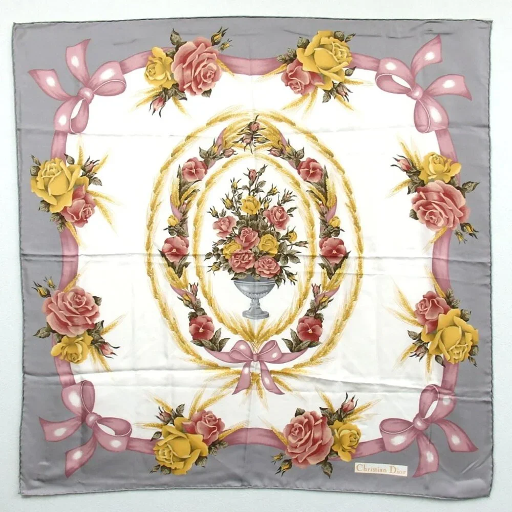 Authentic Christian Dior Floral scarf silk [Used]